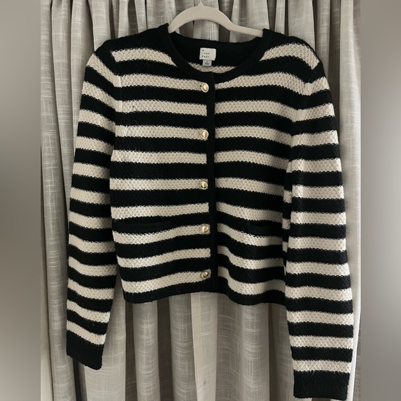 a new day Sweaters - A New Day Black & White Striped Button-Front Cardigan